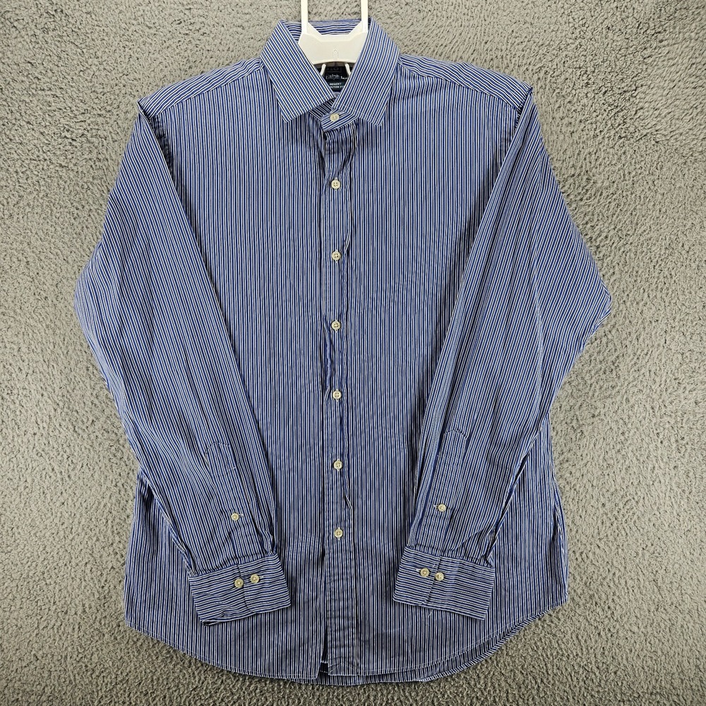 Polo by Ralph Lauren Men's Dress Shirt Sz 16 34/35 Blue White Striped Custom Fit